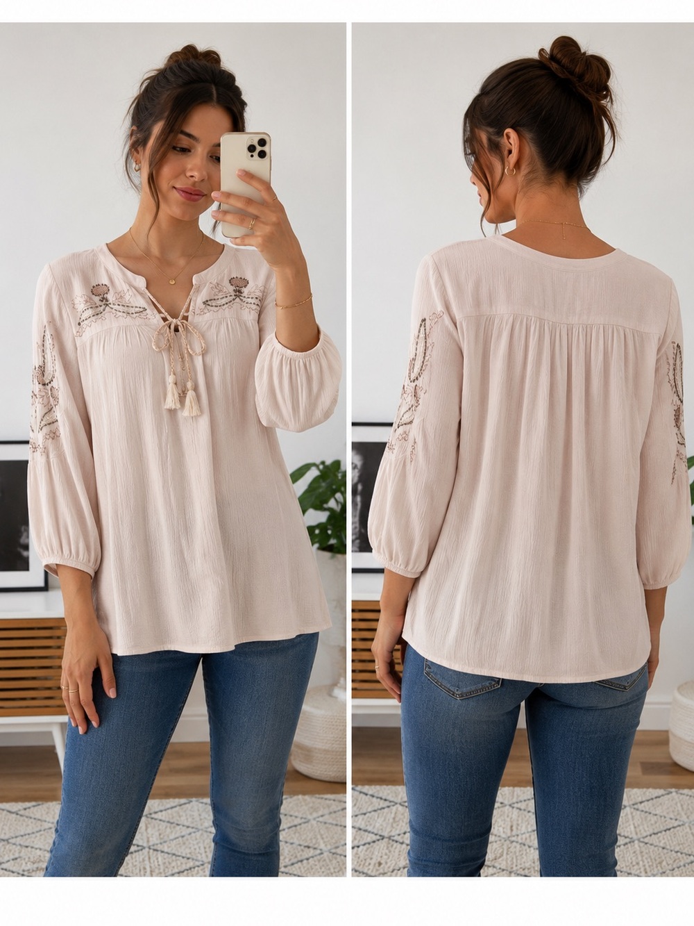 Maurices Blush Embroidered Tassel Peasant Tunic